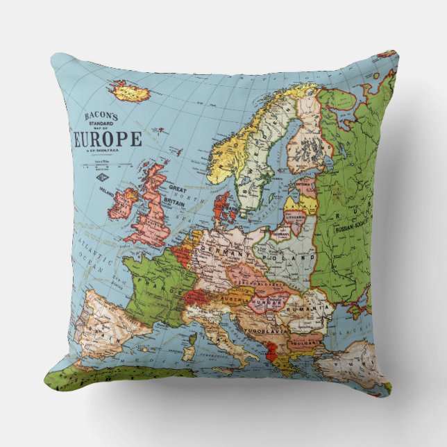 Vintage Europe 20th Century General Map Cushion (Front)