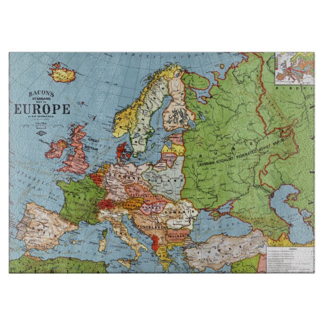 Vintage Europe 20th Century General Map Cutting Board (Front)