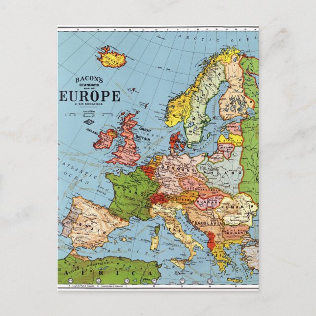 Vintage Europe 20th Century General Map Postcard (Front)