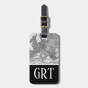 Vintage Europe Map, Antique Black and White Map Luggage Tag