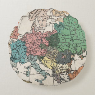 Vintage Europe Travel Map Round Cushion