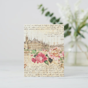 Vintage European Architecture & Roses Art Print Postcard