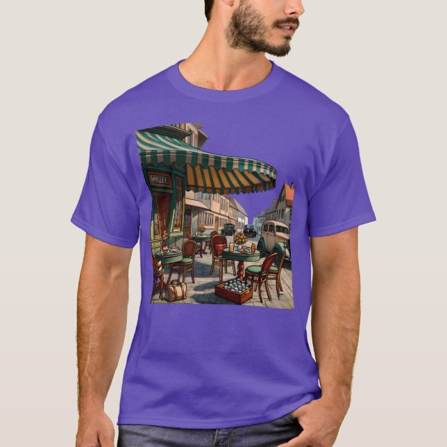 Vintage European Cafe Scene friends T-Shirt (Front)