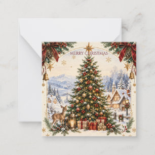 Vintage European Christmas with Snowy Pine Tree Card