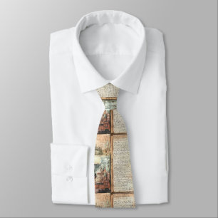 Vintage European Cityscape with Antique Script Art Tie