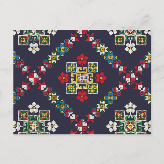 Vintage European Folk Art Embroidery Pattern  Postcard (Front)