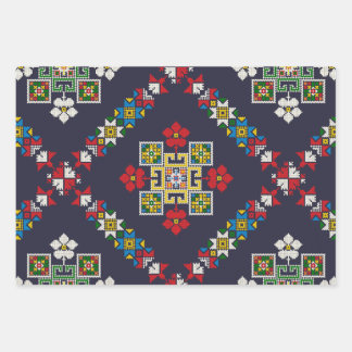 Vintage European Folk Art Embroidery Pattern Wrapping Paper Sheet