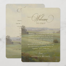 Vintage European Landscape Wedding Itinerary Card