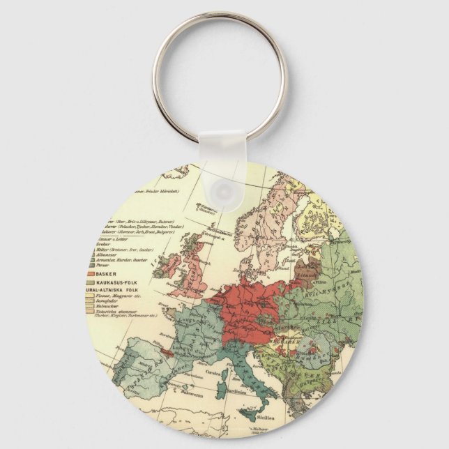 Vintage European Map Continent Key Ring (Front)