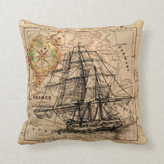 VINTAGE EUROPEAN MAP & SHIP CUSHION