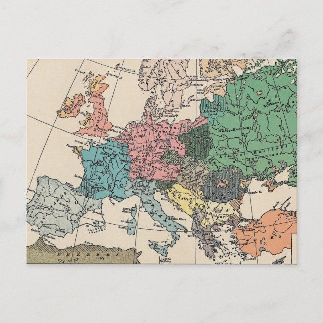 Vintage European Travel Map Postcard (Front)