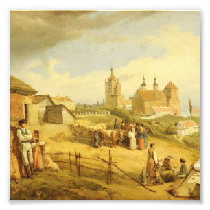 Vintage European Village Harvest Antique Painting Photo Print