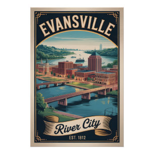 Vintage Evansville Indiana Retro Travel Poster