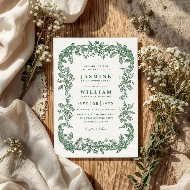 Vintage Evergreen Faith Green QR Code Wedding Invitation (Creator Uploaded)