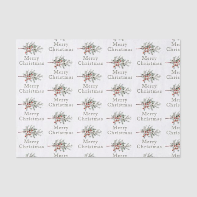Vintage Evergreen Juniper Branch Holiday Tissue Paper (Front)