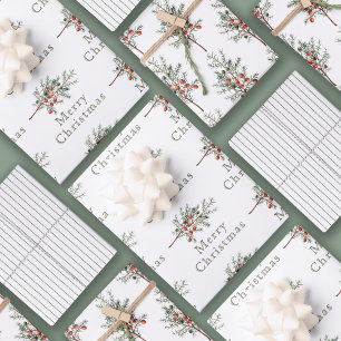 Vintage Evergreen Juniper Branch Holiday Wrapping Paper Sheet