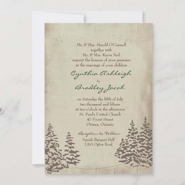 Vintage Evergreen Winter Wedding Invitation (Front)