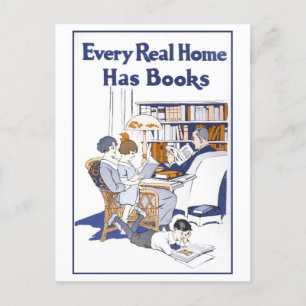 Vintage "Every Real Home Has Books" Poster Postcard