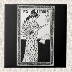 Vintage Ex Libris Art Nouveau Bookplate Literary Tile