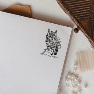Vintage Ex Libris Owl, Custom Library Bookplate Rubber Stamp
