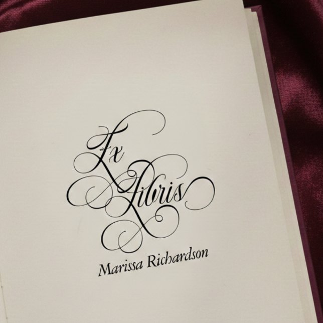 Vintage Ex Libris Personalized Rubber Stamp (romantic vintage ex libris stamp with elegant script calligraphy, gift for book lovers)