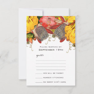 Vintage Exotic and Romantic Red and Yellow Floral RSVP Card