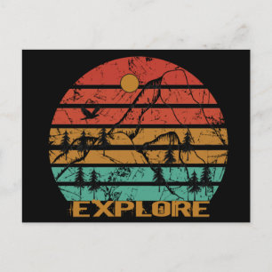 Vintage explore outdoor pine trees forest postcard