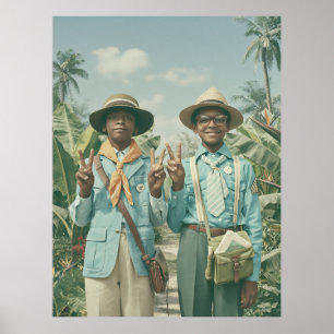 Vintage Explorer Kids in Tropical Garden Poster