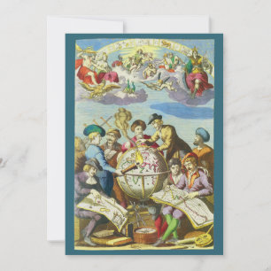 Vintage Explorers with Antique Globe Map, 1542 Invitation