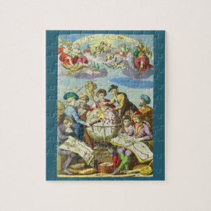 Vintage Explorers with Antique Globe Map, 1542 Jigsaw Puzzle