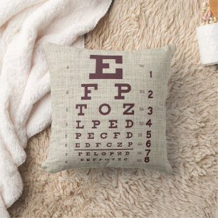 Vintage Eye Chart on Burlap  Cushion