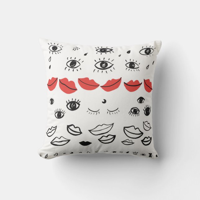 Vintage eyes, red lips pattern. cushion (Front)