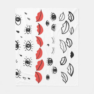 Vintage eyes, red lips pattern. fleece blanket