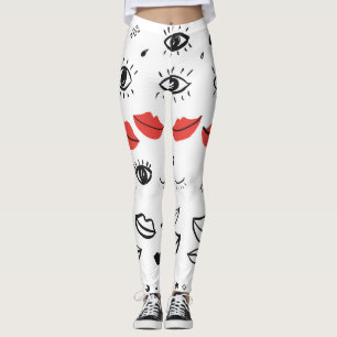 Vintage eyes, red lips pattern. leggings