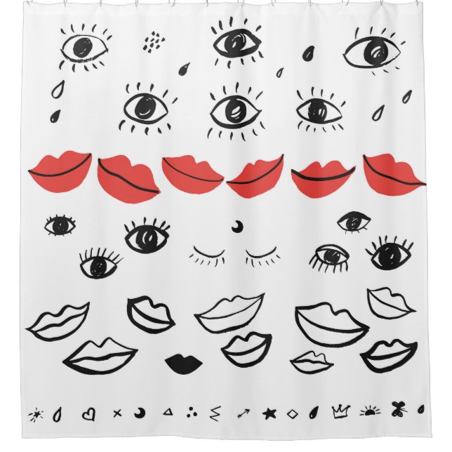 Vintage eyes, red lips pattern. shower curtain (Front)