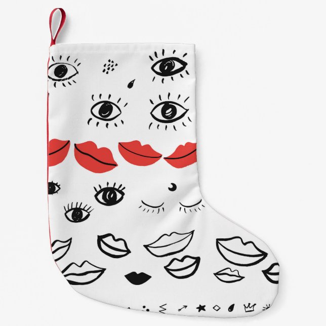 Vintage eyes, red lips pattern. small christmas stocking (Front)