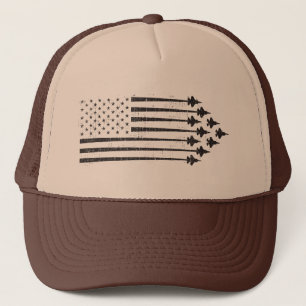 Vintage F-35 Fighter Jet Contrails American Flag Trucker Hat
