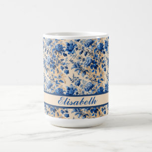 Vintage Fabric France Blue Flowers Your Name Coffee Mug