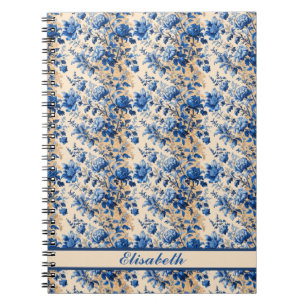 Vintage Fabric France Blue Flowers Your Name Notebook