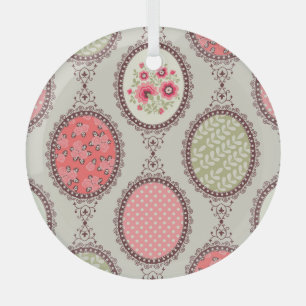 Vintage Fabric: Patchwork Seamless Design. Glass Tree Decoration