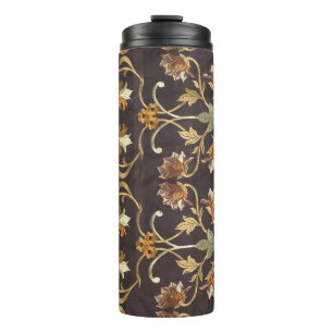 Vintage fabric with the embroidered flowers, backg thermal tumbler