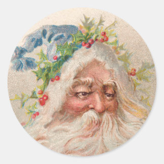 Vintage Face of Santa Claus with Blue Hat Sticker 