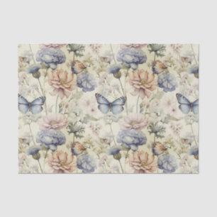 Vintage Fade Butterflies with Floral Pattern Tissue Paper