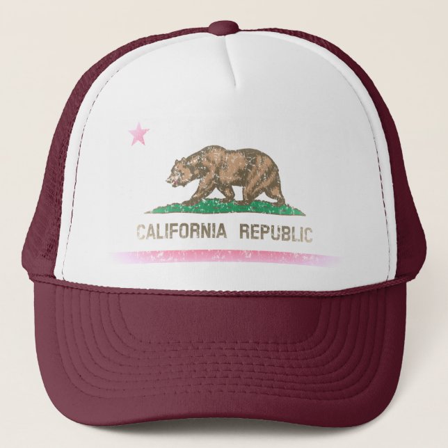 Vintage Fade California Republic Flag Trucker Hat (Front)