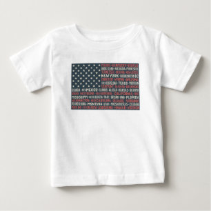 Vintage Faded American Flag State Names Words Art Baby T-Shirt