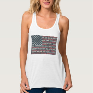 Vintage Faded American Flag State Names Words Art Singlet