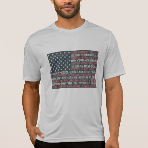 Vintage Faded American Flag State Names Words Art T-Shirt