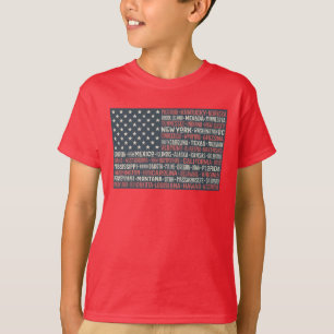 Vintage Faded American Flag State Names Words Art T-Shirt