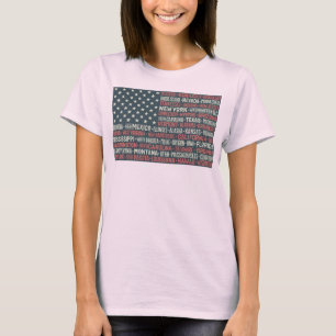 Vintage Faded American Flag State Names Words Art T-Shirt