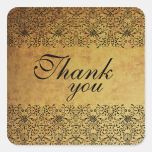 Vintage faded black gold damask wedding stickers